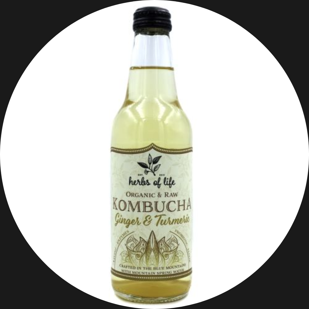 DRINK KOMBUCHA GINGER AND TURMERIC ORGANIC HERBS FOR LIFE Fill Good